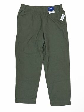 Old Navy Olive Green Cropped High-Waisted Elastic-Waist Linen Blend Pants